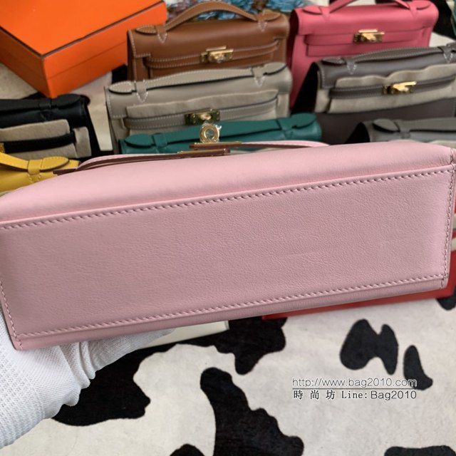 Hermes凱利女包 愛馬仕Minikelly pochette一代 原廠進口swift皮 半手工蠟線 3Q粉 金銀扣  tdh2262